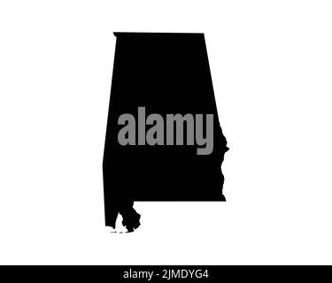 Alabama US Map. AL USA State Map. Black and White Alabamian State Border Boundary Line Outline Geography Territory Shape Vector Illustration EPS Clipa Stock Vector