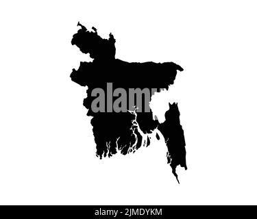 Bangladesh black and white country border map logo design. Black ...