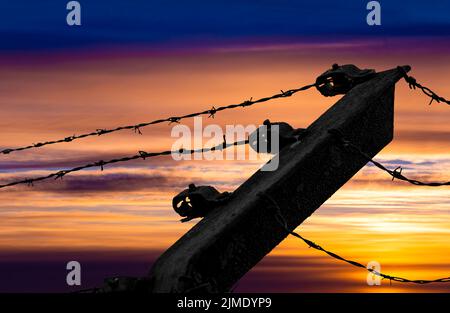 Dramatic sunset and sunrise sky. Fiery orange sunset sky. Stock Photo