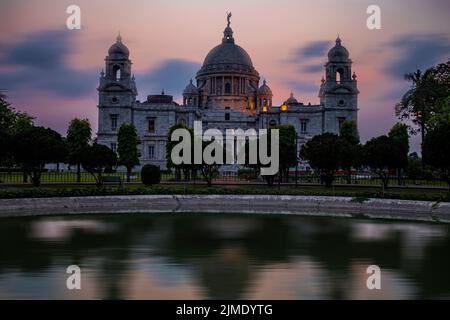 A charming view of majestic Victoria Memorial at sunset, Kolkata, India Stock Photo