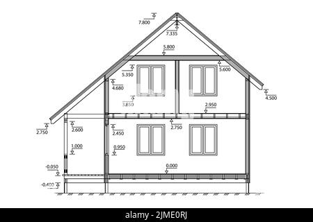 Big house plan or scheme. Detailed architectural plan of the building.Engineering project of a two-story house. Design template isolated on white back Stock Vector