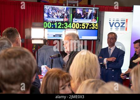 Dallas, United States. 05th Aug, 2022. Steve Bannon conducts an interview as Nigel Farage seen on the background during CPAC Texas 2022 conference at Hilton Anatole (Photo by Lev Radin/Pacific Press) Credit: Pacific Press Media Production Corp./Alamy Live News Stock Photo