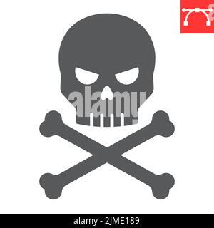 Skull and crossbones glyph icon, halloween and bone, skull vector icon, vector graphics, editable stroke solid sign, eps 10. Stock Vector