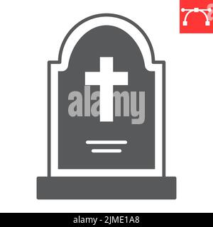Tombstone glyph icon, halloween and rip grave, gravestone vector icon, vector graphics, editable stroke solid sign, eps 10. Stock Vector