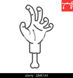Zombie hand line icon, halloween and creepy, scary hand vector icon, vector graphics, editable stroke outline sign, eps 10. Stock Vector