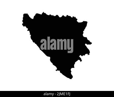 Bosnia and Herzegovina Map. Bosnian and Herzegovinian Country Map. Black and White National Outline Border Boundary Shape Geography Territory EPS Vect Stock Vector