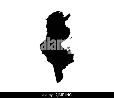 Tunisia Map. Tunisian Country Map. Black and White National Nation Geography Outline Border Boundary Territory Shape Vector Illustration EPS Clipart Stock Vector