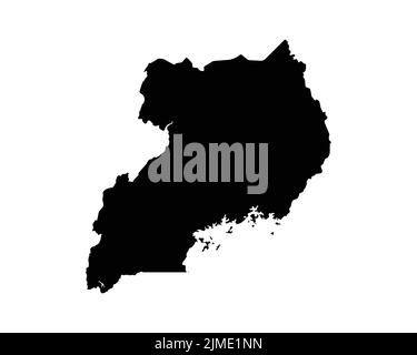 Uganda Map. Ugandan Country Map. Black and White National Nation Geography Outline Border Boundary Territory Shape Vector Illustration EPS Clipart Stock Vector