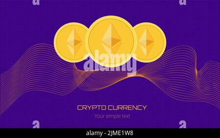 inscription cryptocurrency on an abstract background with ethereum coins Stock Vector
