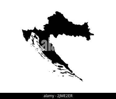 Croatia Map. Croatian Country Map. Black and White National Outline Geography Border Boundary Shape Territory EPS Vector Illustration Clipart Stock Vector