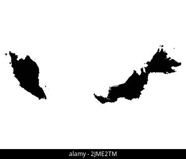 Malaysia Map. Malaysian Country Map. Black and White National Nation Outline Geography Border Boundary Shape Territory Vector Illustration EPS Clipart Stock Vector
