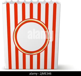 Takeaway meal package. Red stripes paper mockup Stock Vector