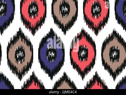 Uzbek ikat seamless pattern-traditional silk fabric in Uzbekistan. Handmade textile print product. Using in fashion industry surface pattern Stock Vector