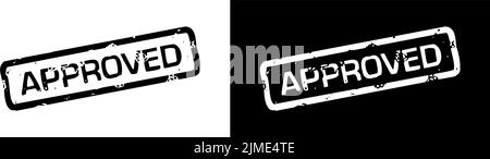 Approved seal stamp in grunge style. Vector on transparent and black background Stock Vector