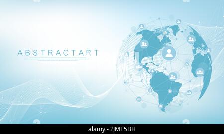 abstract technology concept global network Wave flow connection ...