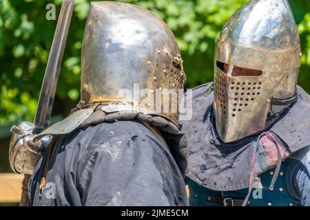 Two Warriors in Medieval Armor Stock Photo