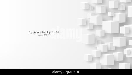 White 3d cubes creating pattern, realistic shadows with place for copy Stock Vector