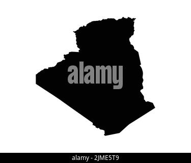 Algeria Map. Algerian Country Map. Black and White National Outline Boundary Border Shape Geography Territory EPS Vector Illustration Clipart Stock Vector