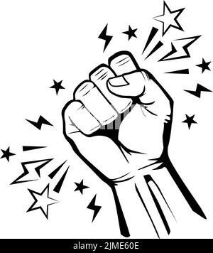 Raised hand with clenched fist. Protest symbol. Flat design, vector on transparent background Stock Vector