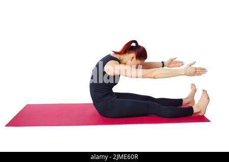 Premium Photo  Pilates or yoga a slender athletic girl on the mat performs  the mermaid exercise wellness exercises