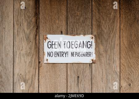 No Entry sign on a wooden door Stock Photo