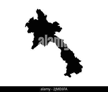 Laos Map. Lao Country Map. Black and White Laotian National Nation Outline Geography Border Boundary Shape Territory Vector Illustration EPS Clipart Stock Vector