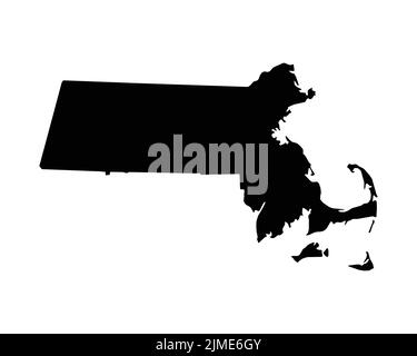Massachusetts US Map. MA USA State Map. Black and White Massachusettsan State Border Boundary Line Outline Geography Territory Shape Vector Illustrati Stock Vector
