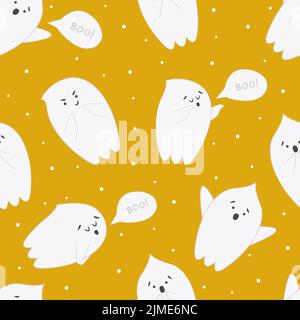 Cute ghosts seamless pattern. Halloween background with funny ...