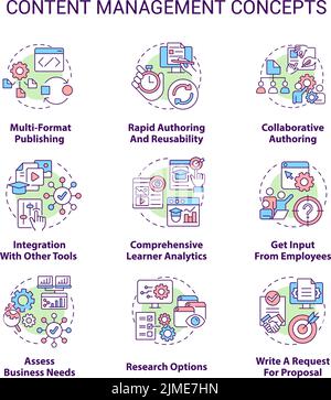 Content management concept icons set Stock Vector