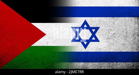 Flag of Palestine with Israel national flag. Grunge background Stock Photo