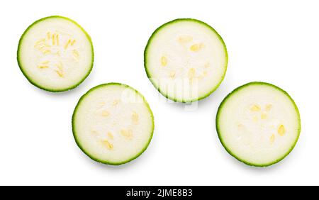 Zucchini Slice Isolated On White Fresh Pieces Stock Photo
