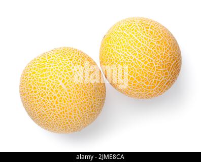 Two Whole Galia Melons Isolated Over White Stock Photo