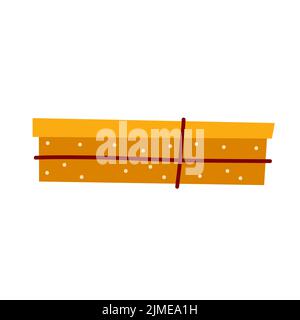 Cartoon Christmas gift. Yellow color dot present isolated on white background. New Year, Valentines Day, Birthday greeting card. Decorated wrapped box Stock Vector