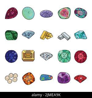 Precious gemstone color line icons set. Pictograms for web page, mobile app, promo. UI UX GUI design element. Editable stroke. Stock Vector