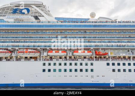 Minatomirai, Yokohama, Japan, 4th August, 2014, Diamond Princess cruise ship is departing from Minatomirai Port in Yokohama, Japan, close up shot Stock Photo
