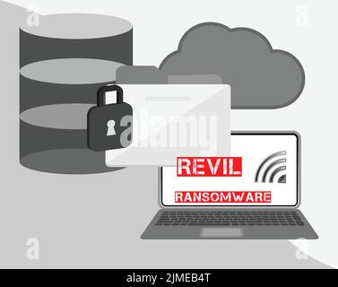 Ransomware malware risk symbol hacker cyber attack concept computer virus NotPetya Spectre Meltdown Revil infection info graphic. Vector online hack Stock Vector
