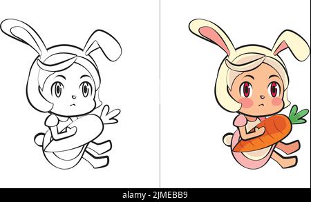 Cute cartoon bunny girl in a pretty pink dress. Vector illustration ...