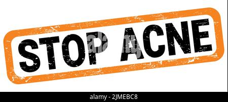 STOP ACNE text written on orange-black rectangle stamp sign. Stock Photo