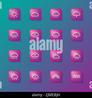 Phenomena weather Set of 16 trendy simple icons for UI and app. Stock Vector