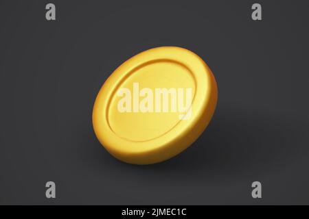 Blank 3D golden coin on grey background. Stock Vector