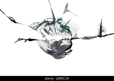 Cracks on broken glass. Glass texture with hole for design Stock Photo