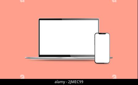 Laptop Smartphone Blank White Display Mockup Template Slim Bezel Technology Illustration Stock Vector