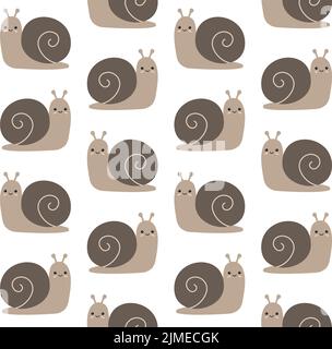 Vector seamless pattern of flat hand drawn snail isolated on white background Stock Vector