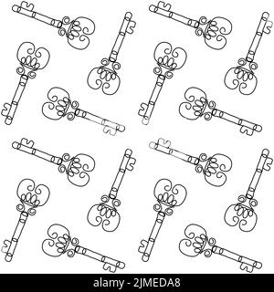 Antique keys seamless pattern. Minimalist continuous line key background. Vector illustration for data protection Stock Vector