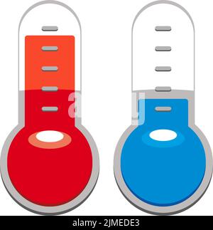 Thermometers icons with low and high temperature. Signs cold and hot weather. Vector on transparent background Stock Vector