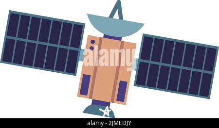 Planet satellite icon with solar batteries and antenna. Cartoon spacecraft Stock Vector
