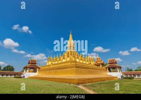 Vientiane Laos, city skyline at Wat Phra That Luang Golden Pagoda Stock Photo