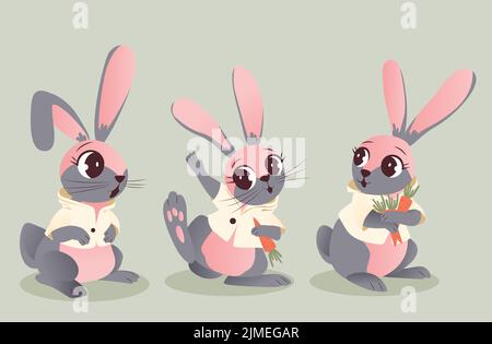 Vector illustration of Three rabbits cartoon in the carrot garden Stock ...