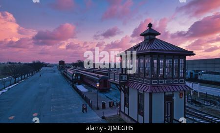 Sunrise With Blue, Red Sky and Clouds Stock Photo