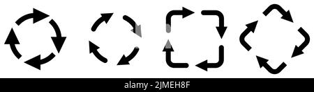 Four arrows forming cycle, round circle and square version Stock Vector